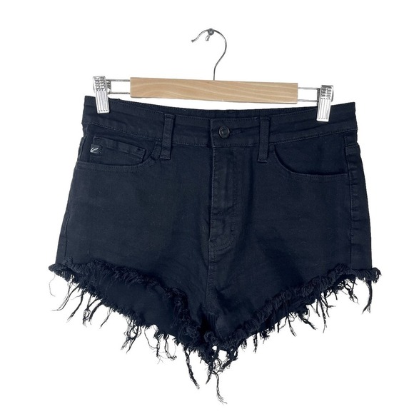 Kancan Black Cut Off Fringe Raw Hem Jean Denim Shorts Style KC6033BK Size 9/28 - Picture 6 of 8